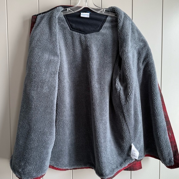 Columbia Jacket Men Large Shacket Sherpa Lined Wool Blend Flannel Plaid Red Blk - Picture 7 of 14